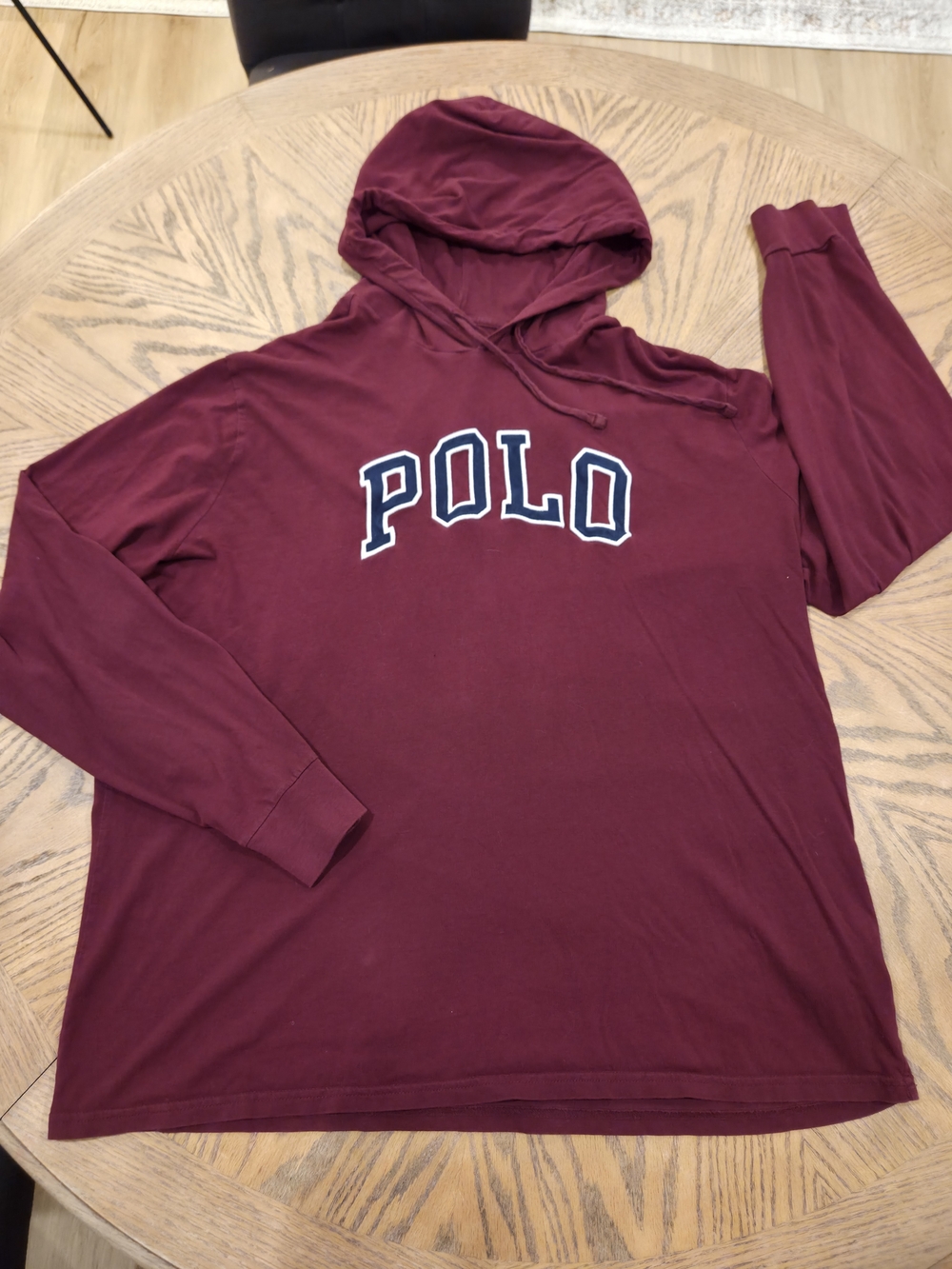Polo Ralph Lauren Maroon Logo Hoodie Tee • Y2K Preppy Aesthetic • XL